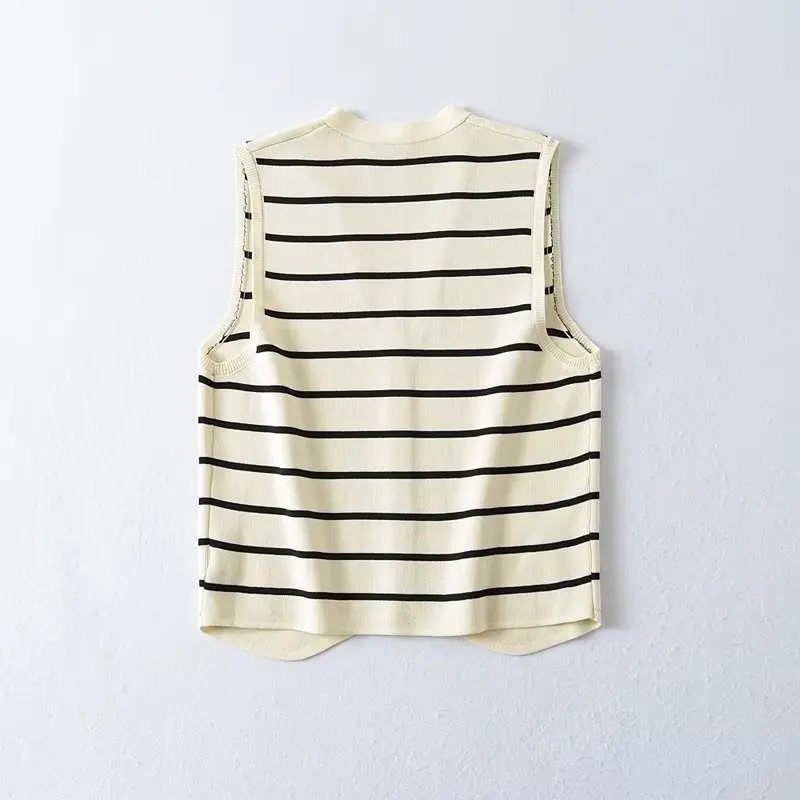 YENKYE 2023 Women Fashion Single Breasted Striped Tank Top Sexy Sleeveless Ladies Summer Crop Top