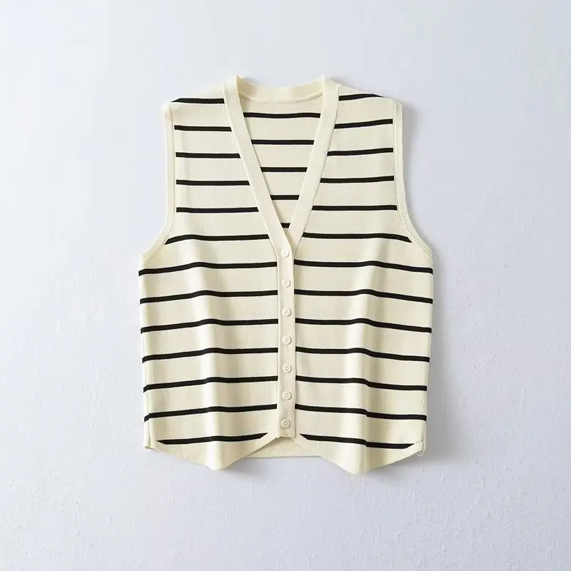 YENKYE 2023 Women Fashion Single Breasted Striped Tank Top Sexy Sleeveless Ladies Summer Crop Top