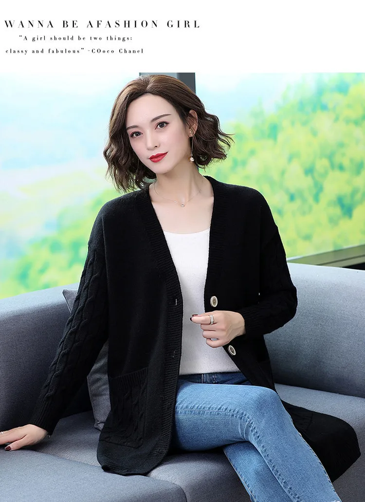Fashion Spring Autumn Winter Clothes Women Knitted Coat Cardigan Mujer Sweater For Female Mid-Long Knitwears Cárdigans