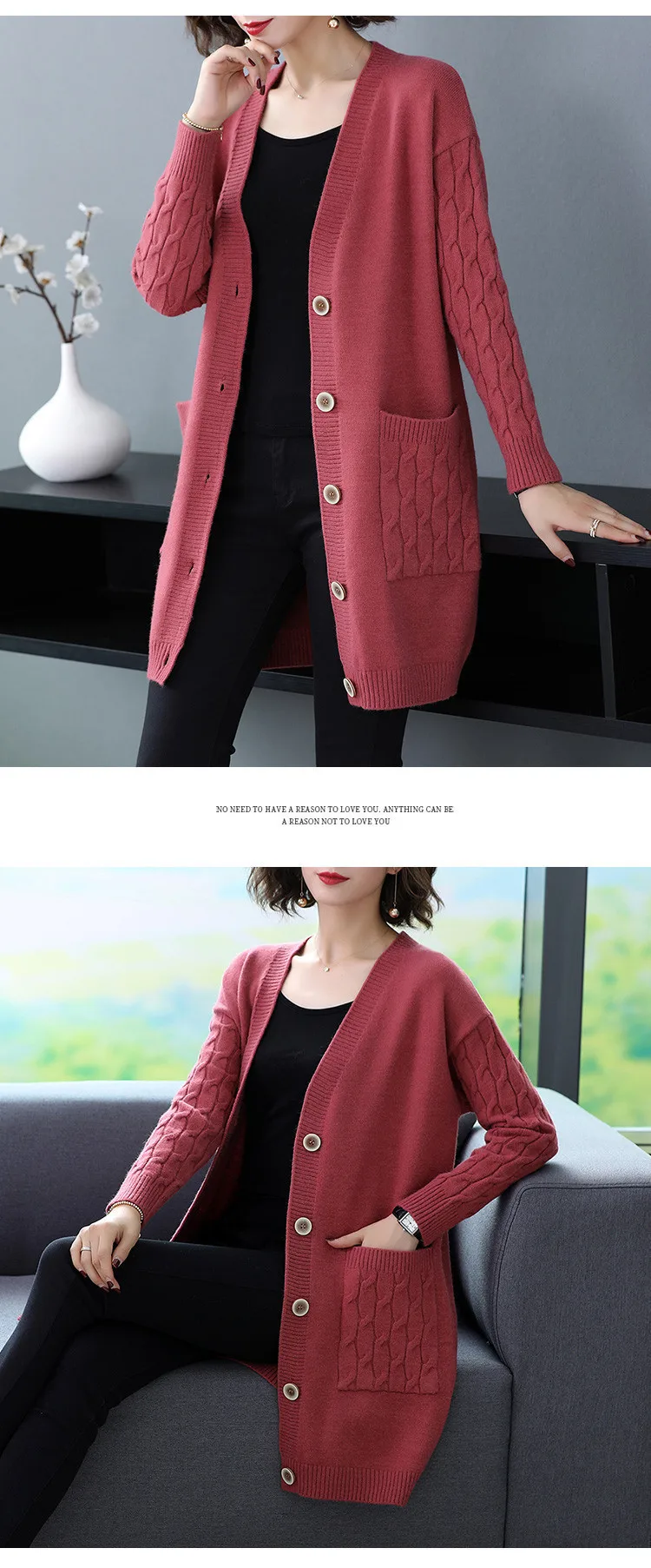 Fashion Spring Autumn Winter Clothes Women Knitted Coat Cardigan Mujer Sweater For Female Mid-Long Knitwears Cárdigans