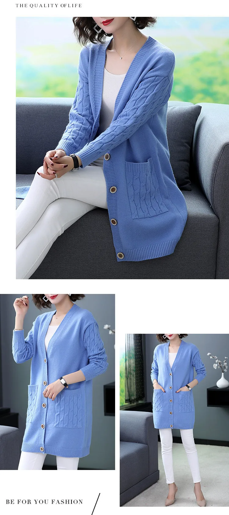 Fashion Spring Autumn Winter Clothes Women Knitted Coat Cardigan Mujer Sweater For Female Mid-Long Knitwears Cárdigans