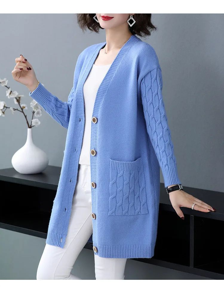 Fashion Spring Autumn Winter Clothes Women Knitted Coat Cardigan Mujer Sweater For Female Mid-Long Knitwears Cárdigans