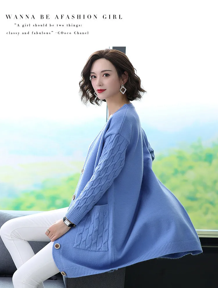 Fashion Spring Autumn Winter Clothes Women Knitted Coat Cardigan Mujer Sweater For Female Mid-Long Knitwears Cárdigans