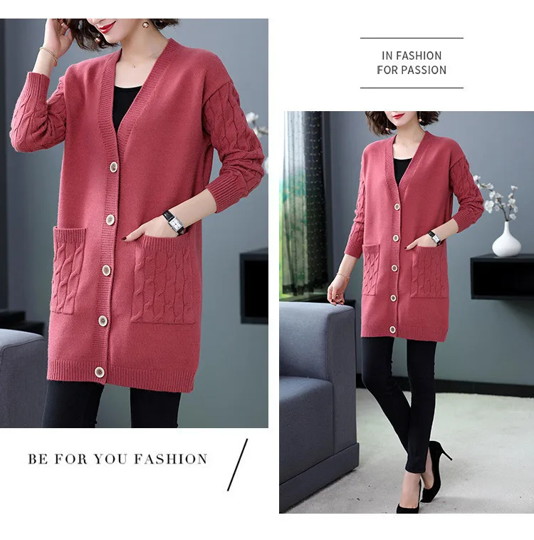 Fashion Spring Autumn Winter Clothes Women Knitted Coat Cardigan Mujer Sweater For Female Mid-Long Knitwears Cárdigans