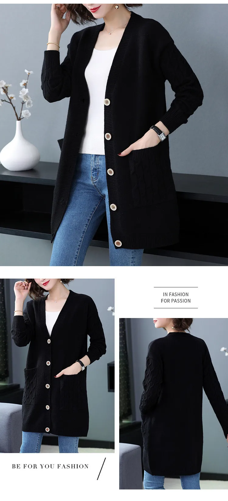 Fashion Spring Autumn Winter Clothes Women Knitted Coat Cardigan Mujer Sweater For Female Mid-Long Knitwears Cárdigans