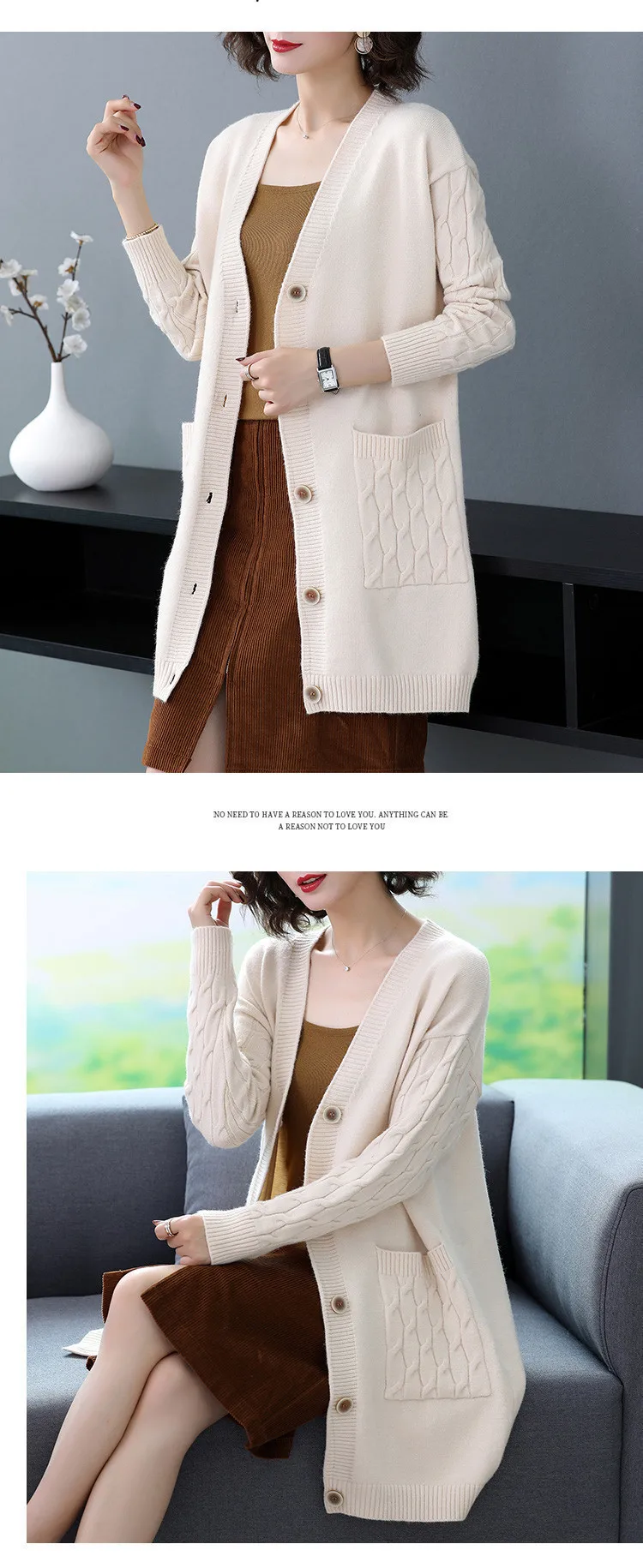 Fashion Spring Autumn Winter Clothes Women Knitted Coat Cardigan Mujer Sweater For Female Mid-Long Knitwears Cárdigans