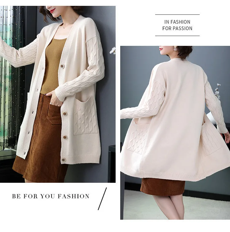 Fashion Spring Autumn Winter Clothes Women Knitted Coat Cardigan Mujer Sweater For Female Mid-Long Knitwears Cárdigans