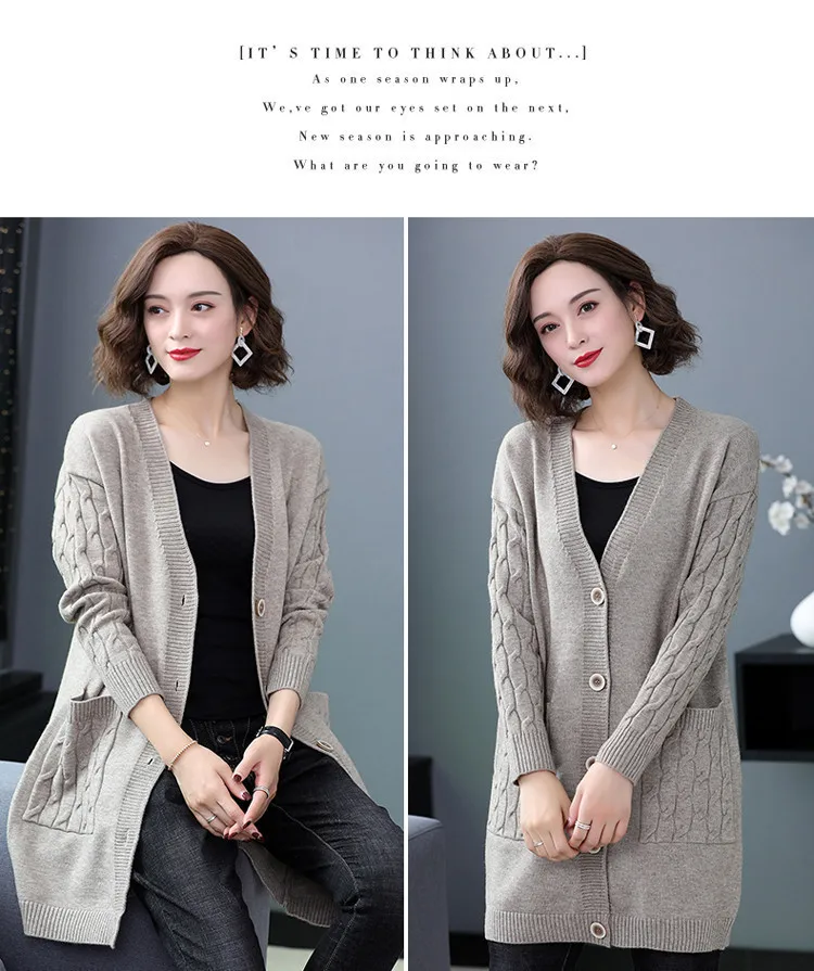 Fashion Spring Autumn Winter Clothes Women Knitted Coat Cardigan Mujer Sweater For Female Mid-Long Knitwears Cárdigans