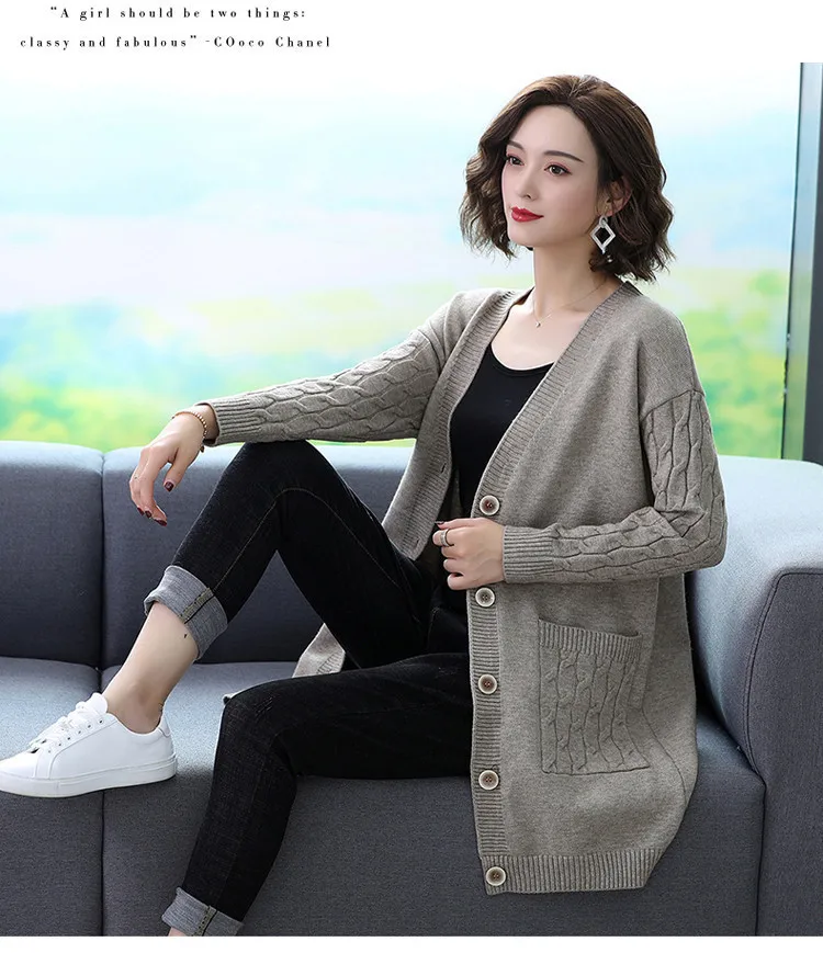 Fashion Spring Autumn Winter Clothes Women Knitted Coat Cardigan Mujer Sweater For Female Mid-Long Knitwears Cárdigans