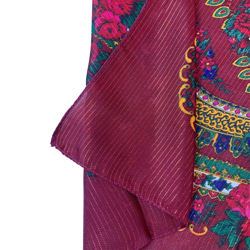 Shiny Thread Floral Print Russian National Scarf Handkerchief Ethnic Shawl Headband Babushka Bandana Square Head Scarf Ukraine
