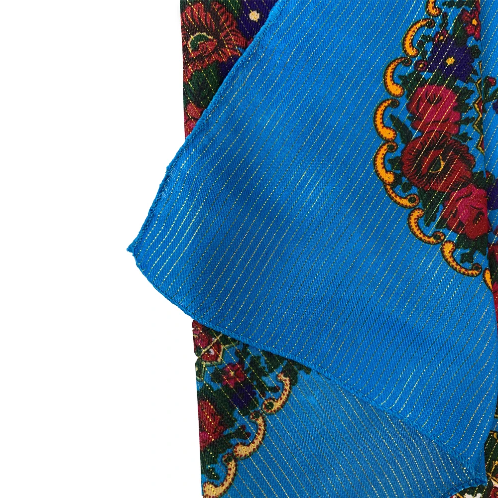 Shiny Thread Floral Print Russian National Scarf Handkerchief Ethnic Shawl Headband Babushka Bandana Square Head Scarf Ukraine