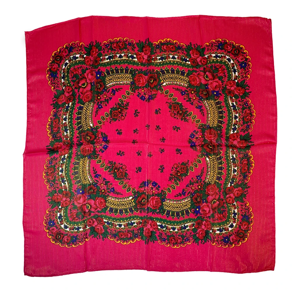 Shiny Thread Floral Print Russian National Scarf Handkerchief Ethnic Shawl Headband Babushka Bandana Square Head Scarf Ukraine