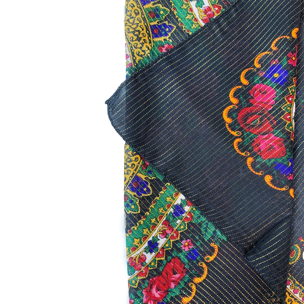 Shiny Thread Floral Print Russian National Scarf Handkerchief Ethnic Shawl Headband Babushka Bandana Square Head Scarf Ukraine
