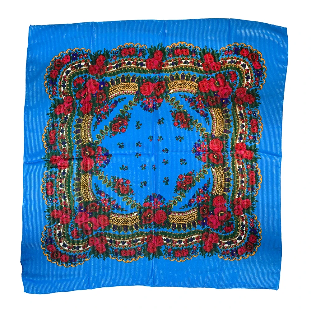 Shiny Thread Floral Print Russian National Scarf Handkerchief Ethnic Shawl Headband Babushka Bandana Square Head Scarf Ukraine