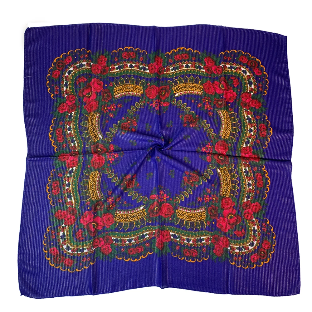 Shiny Thread Floral Print Russian National Scarf Handkerchief Ethnic Shawl Headband Babushka Bandana Square Head Scarf Ukraine