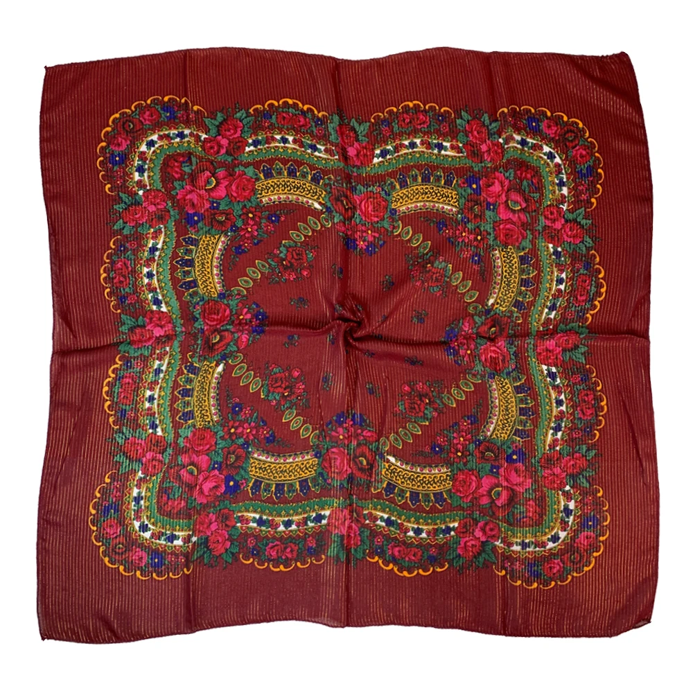 Shiny Thread Floral Print Russian National Scarf Handkerchief Ethnic Shawl Headband Babushka Bandana Square Head Scarf Ukraine