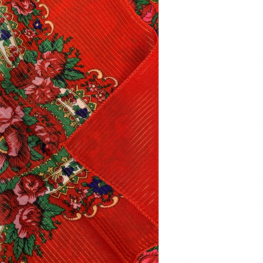 Shiny Thread Floral Print Russian National Scarf Handkerchief Ethnic Shawl Headband Babushka Bandana Square Head Scarf Ukraine