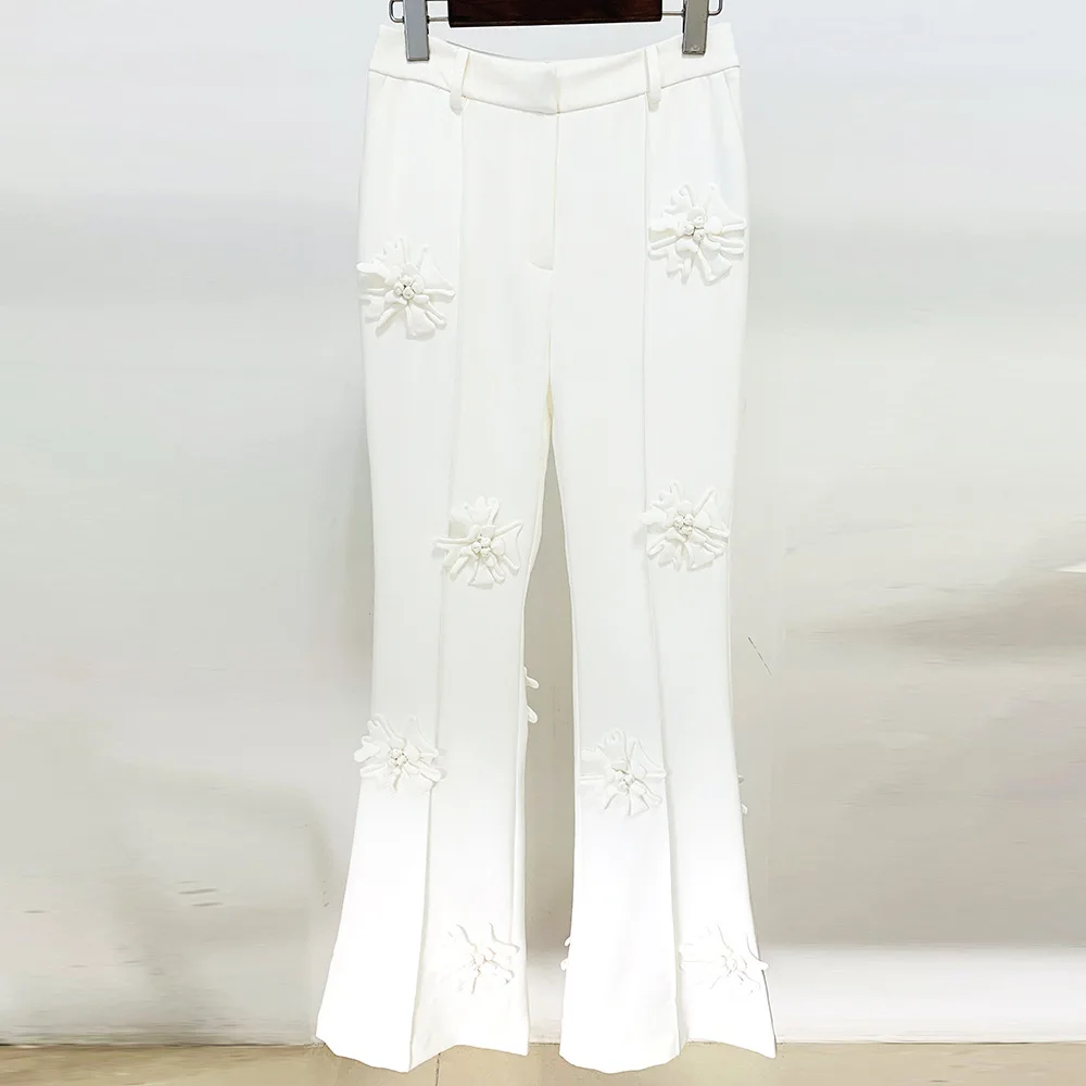 HIGH STREET Newest 2026 Designer Fashion Trousers Women Flowers Appliques Pants