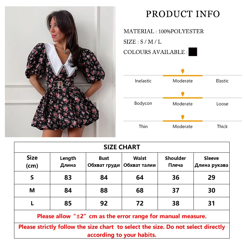 Clacive Vintage Slim Print Womens Dresses Fashion Doll Collar Puff Sleeve Mini Dresses Elegant High Waist Pleated Female Dress