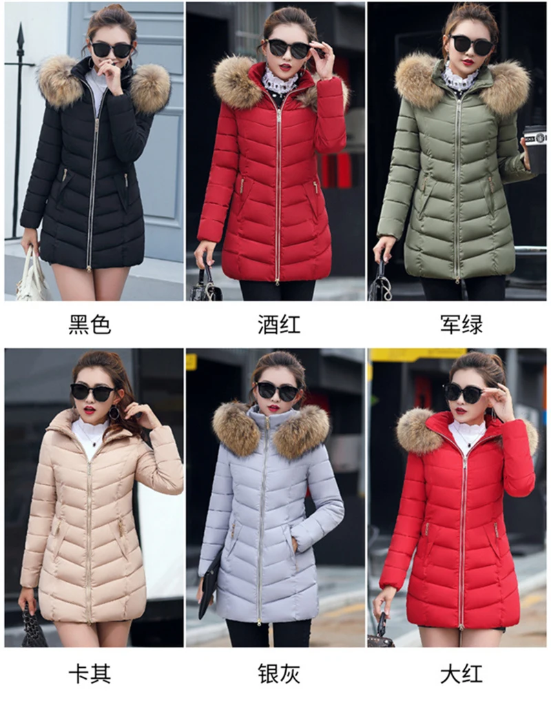 Autumn Female Middle Length Jacket Coat Women Fake Fur Collar Parkas Woman Slim Cotton Padded Jacket S-3XL Winter Jacket