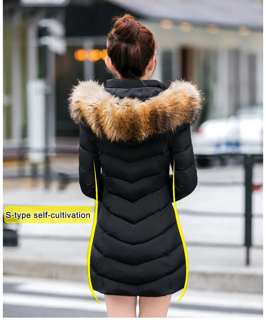 Autumn Female Middle Length Jacket Coat Women Fake Fur Collar Parkas Woman Slim Cotton Padded Jacket S-3XL Winter Jacket