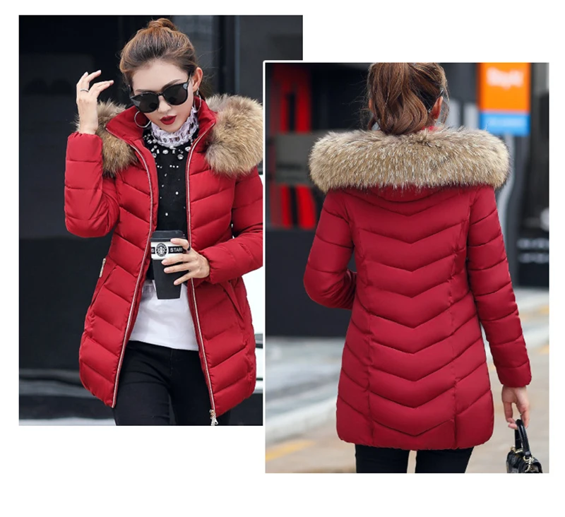 Autumn Female Middle Length Jacket Coat Women Fake Fur Collar Parkas Woman Slim Cotton Padded Jacket S-3XL Winter Jacket