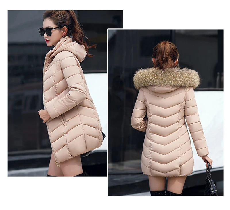 Autumn Female Middle Length Jacket Coat Women Fake Fur Collar Parkas Woman Slim Cotton Padded Jacket S-3XL Winter Jacket