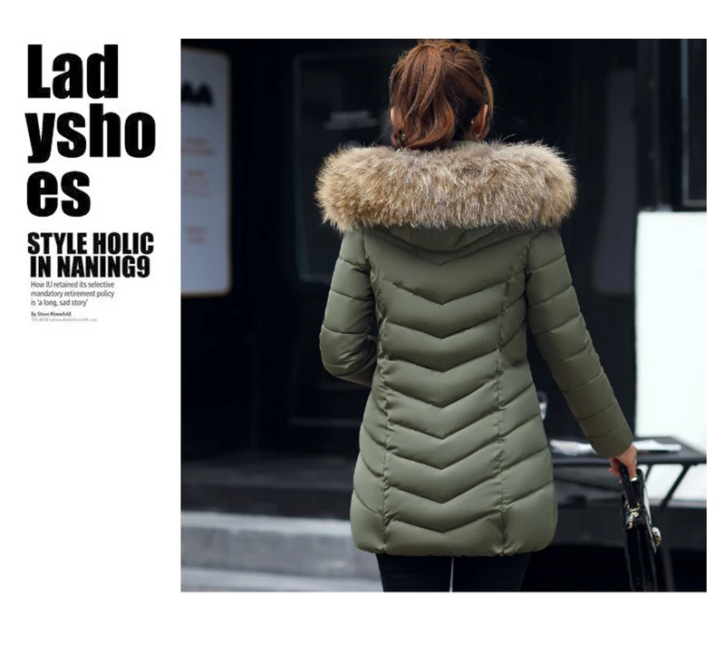 Autumn Female Middle Length Jacket Coat Women Fake Fur Collar Parkas Woman Slim Cotton Padded Jacket S-3XL Winter Jacket