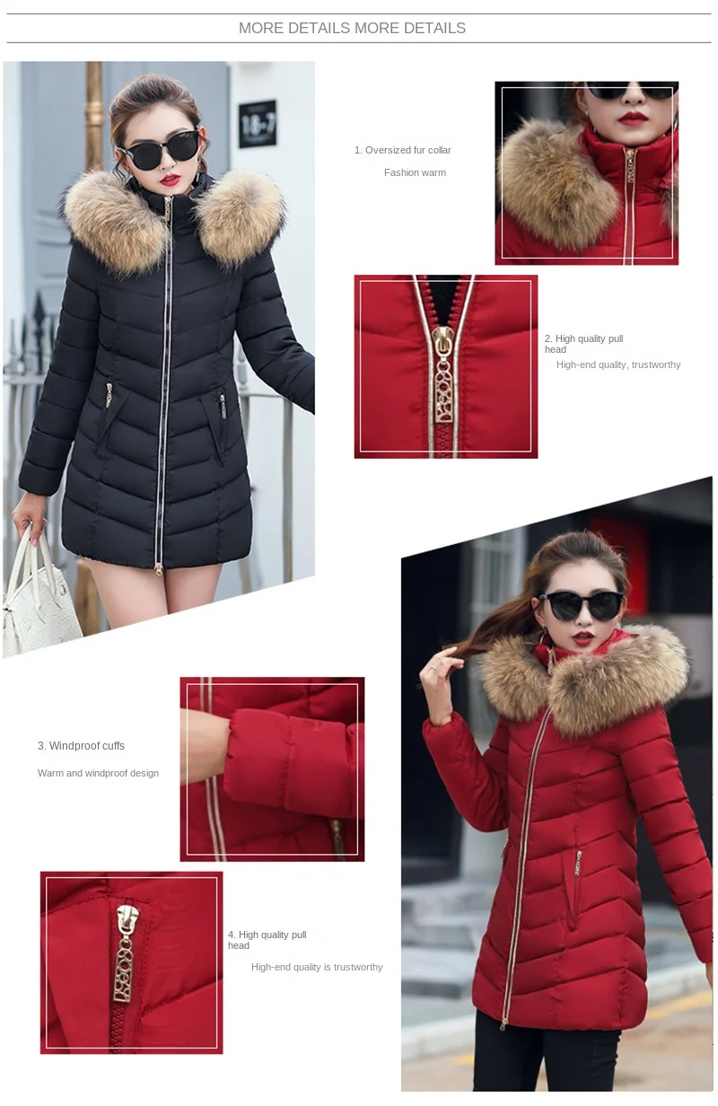Autumn Female Middle Length Jacket Coat Women Fake Fur Collar Parkas Woman Slim Cotton Padded Jacket S-3XL Winter Jacket