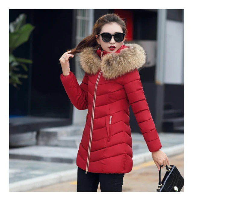 Autumn Female Middle Length Jacket Coat Women Fake Fur Collar Parkas Woman Slim Cotton Padded Jacket S-3XL Winter Jacket