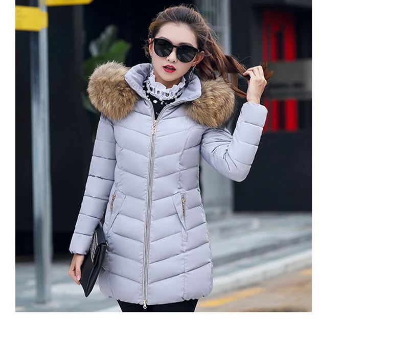 Autumn Female Middle Length Jacket Coat Women Fake Fur Collar Parkas Woman Slim Cotton Padded Jacket S-3XL Winter Jacket