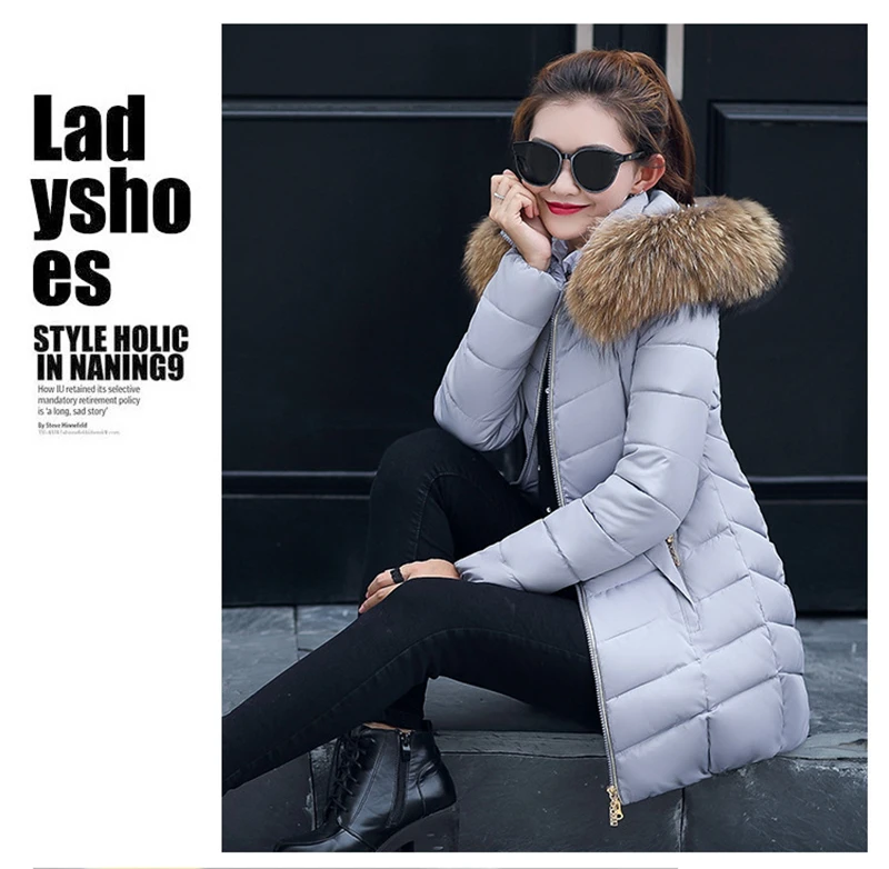 Autumn Female Middle Length Jacket Coat Women Fake Fur Collar Parkas Woman Slim Cotton Padded Jacket S-3XL Winter Jacket