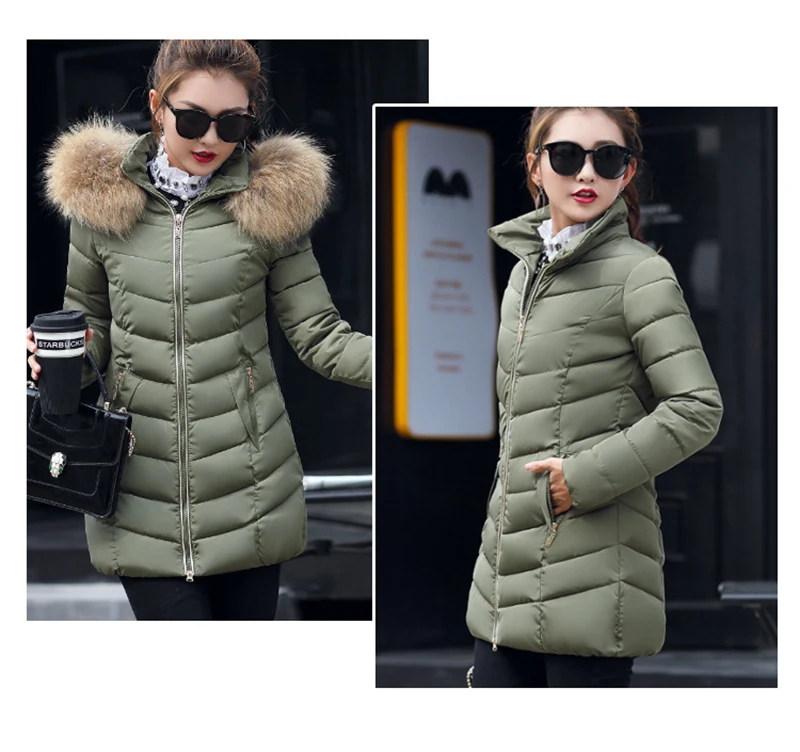 Autumn Female Middle Length Jacket Coat Women Fake Fur Collar Parkas Woman Slim Cotton Padded Jacket S-3XL Winter Jacket