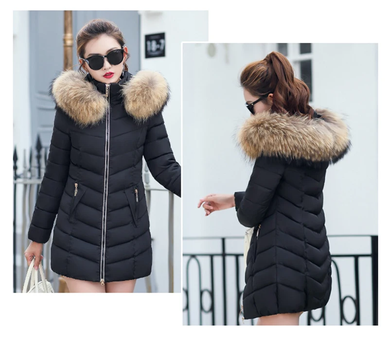 Autumn Female Middle Length Jacket Coat Women Fake Fur Collar Parkas Woman Slim Cotton Padded Jacket S-3XL Winter Jacket