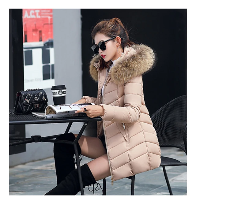 Autumn Female Middle Length Jacket Coat Women Fake Fur Collar Parkas Woman Slim Cotton Padded Jacket S-3XL Winter Jacket