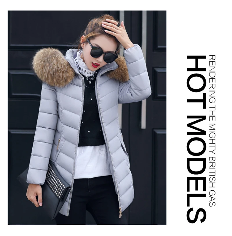 Autumn Female Middle Length Jacket Coat Women Fake Fur Collar Parkas Woman Slim Cotton Padded Jacket S-3XL Winter Jacket