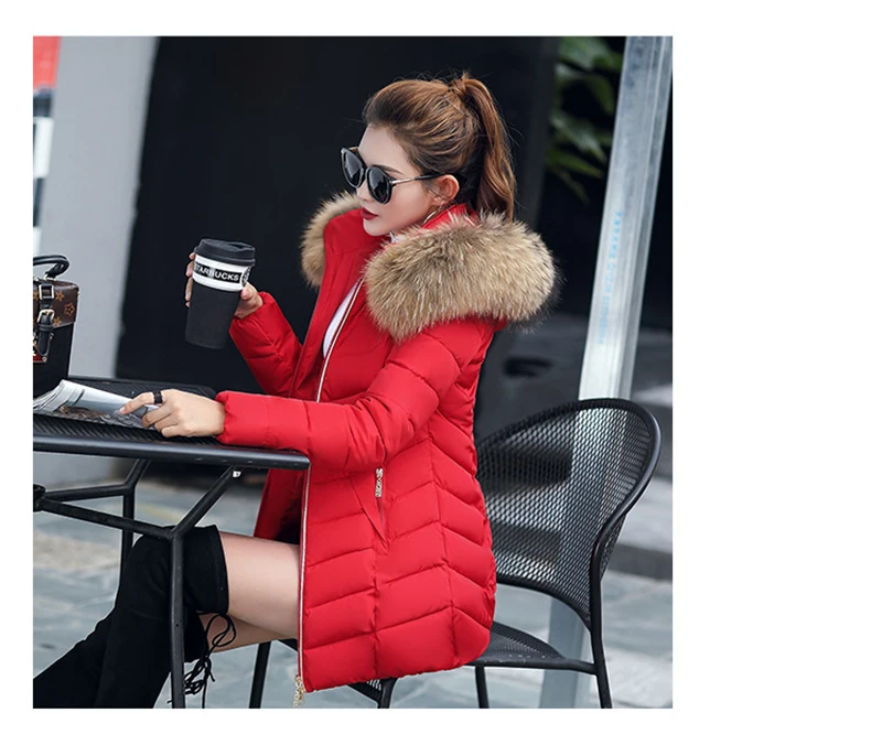Autumn Female Middle Length Jacket Coat Women Fake Fur Collar Parkas Woman Slim Cotton Padded Jacket S-3XL Winter Jacket
