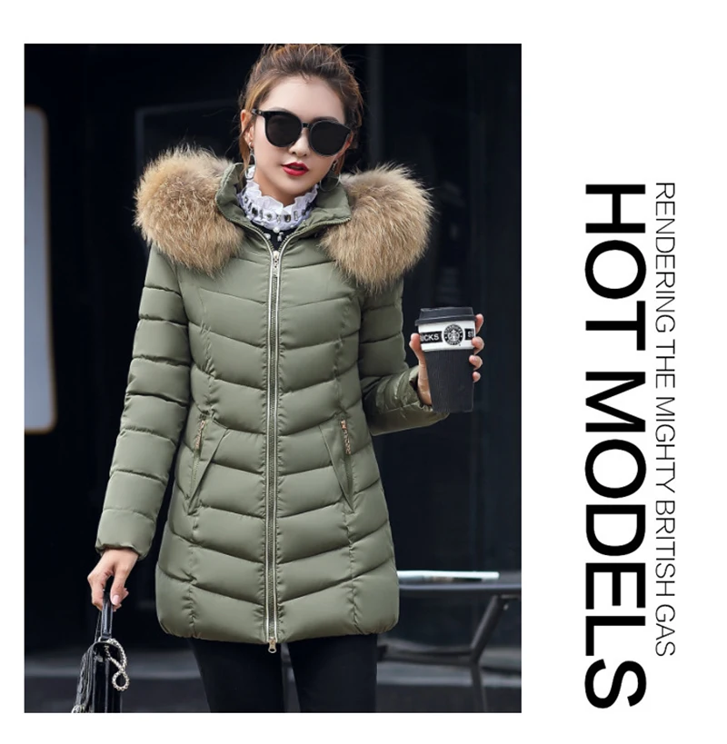 Autumn Female Middle Length Jacket Coat Women Fake Fur Collar Parkas Woman Slim Cotton Padded Jacket S-3XL Winter Jacket