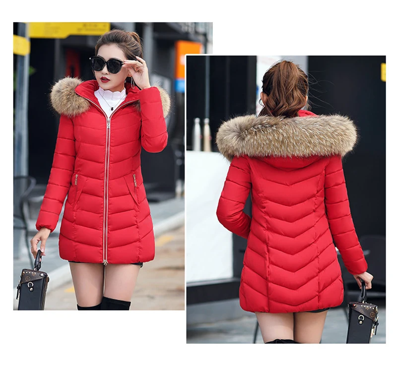 Autumn Female Middle Length Jacket Coat Women Fake Fur Collar Parkas Woman Slim Cotton Padded Jacket S-3XL Winter Jacket