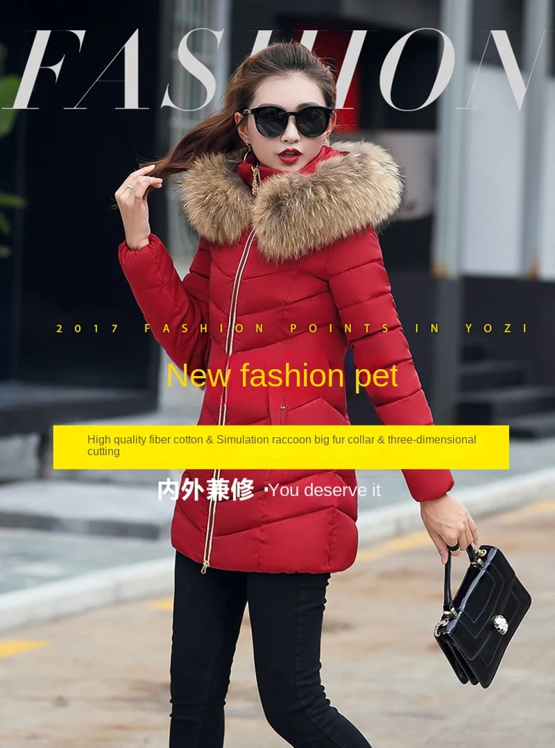 Autumn Female Middle Length Jacket Coat Women Fake Fur Collar Parkas Woman Slim Cotton Padded Jacket S-3XL Winter Jacket