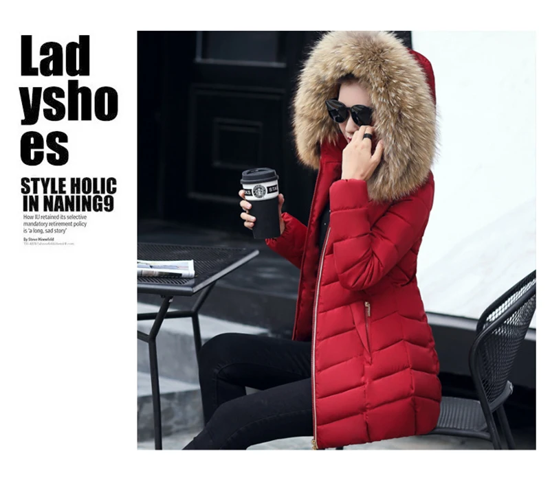 Autumn Female Middle Length Jacket Coat Women Fake Fur Collar Parkas Woman Slim Cotton Padded Jacket S-3XL Winter Jacket
