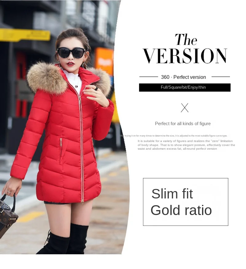 Autumn Female Middle Length Jacket Coat Women Fake Fur Collar Parkas Woman Slim Cotton Padded Jacket S-3XL Winter Jacket