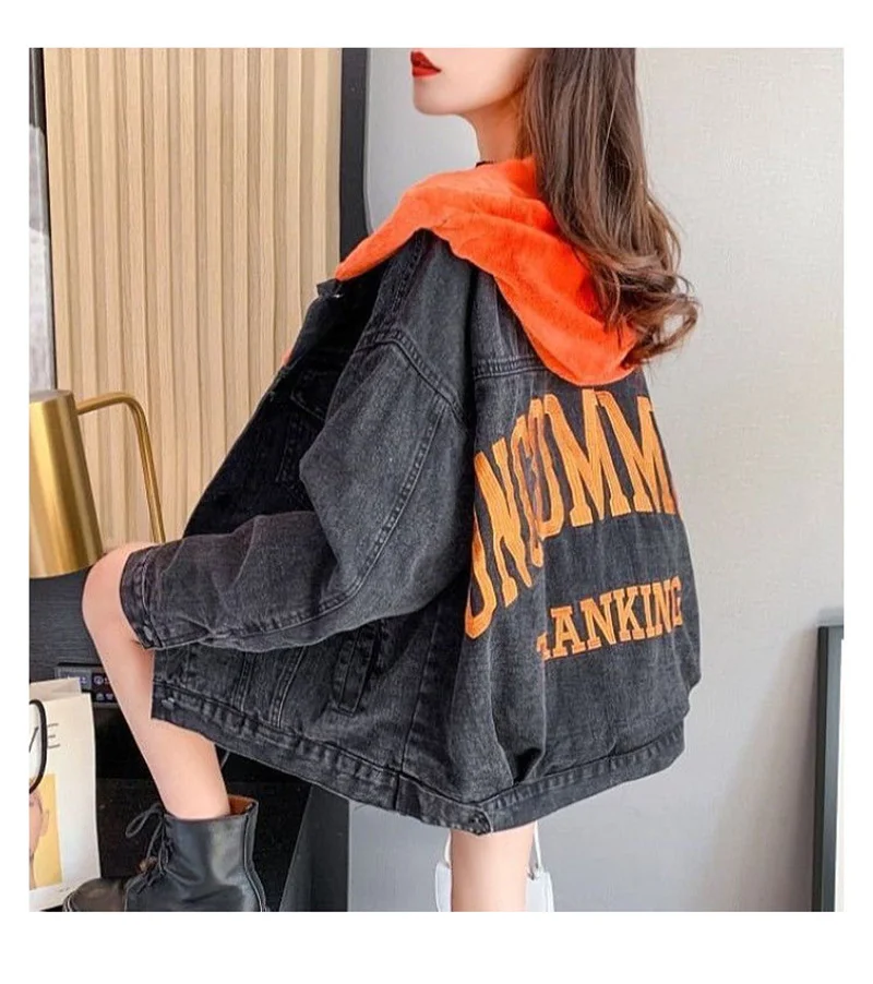 Plus Velvet Thickening 2022 Winter Denim Jacket Women's Hooded Embroidery Loose Warm Cotton Clothes Cotton Clothes Ins Tide W228
