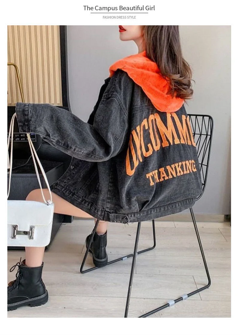 Plus Velvet Thickening 2022 Winter Denim Jacket Women's Hooded Embroidery Loose Warm Cotton Clothes Cotton Clothes Ins Tide W228