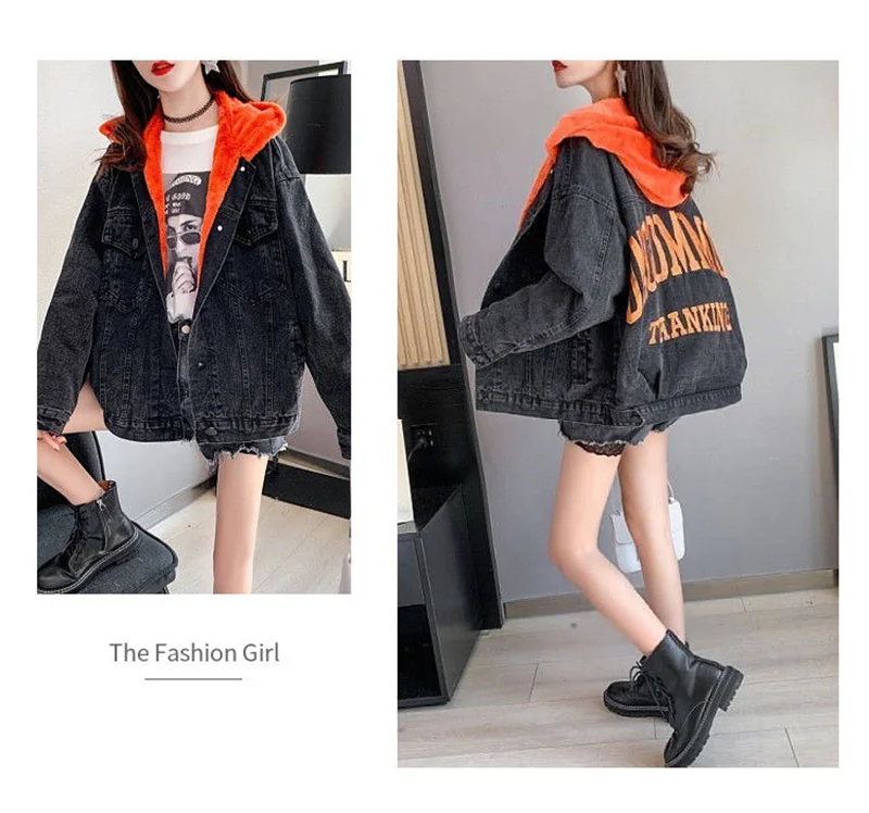 Plus Velvet Thickening 2022 Winter Denim Jacket Women's Hooded Embroidery Loose Warm Cotton Clothes Cotton Clothes Ins Tide W228