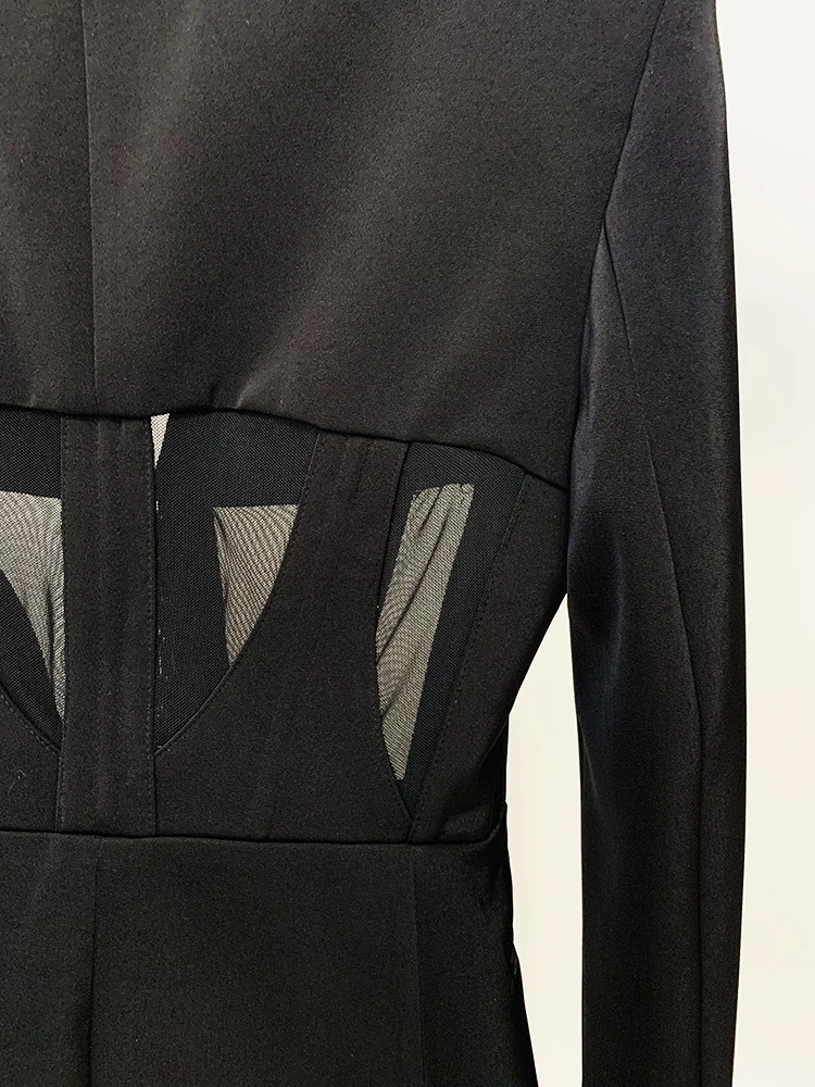 HIGH STREET Newest 2026 Designer Blazer Suit Women's Perspective Gauze Patchwork Blazer Pencil Pants