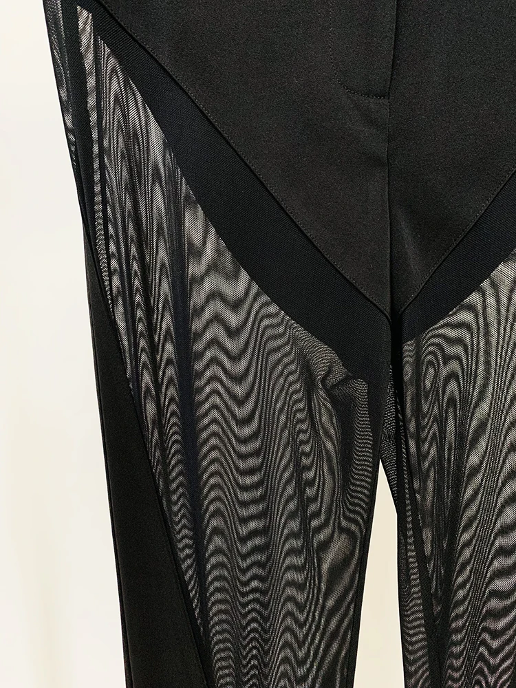 HIGH STREET Newest 2026 Designer Blazer Suit Women's Perspective Gauze Patchwork Blazer Pencil Pants