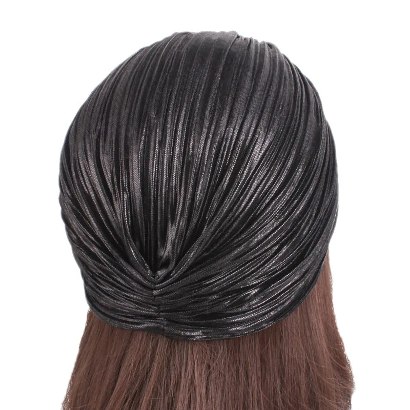 Fashion Women Gold Silver Diamond Jewelry Turban Cap Muslim Glitter Hijab Bonnet Pleated India Caps Ladies Hair Accessories Hat
