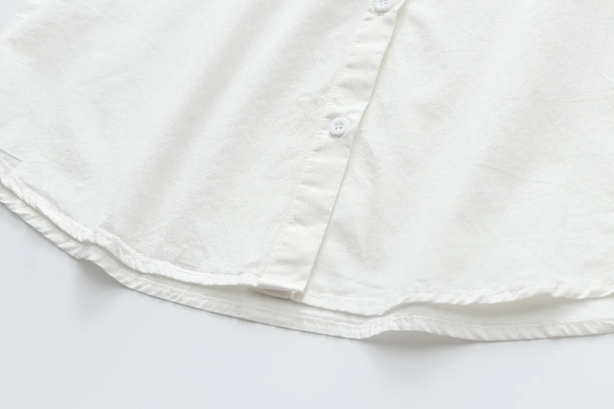 Autumn New Women Embroidery Cotton White Shirt Full Sleeve Turn Down Collar Ruched Casual Blouse Spring Office Lady Work Wear