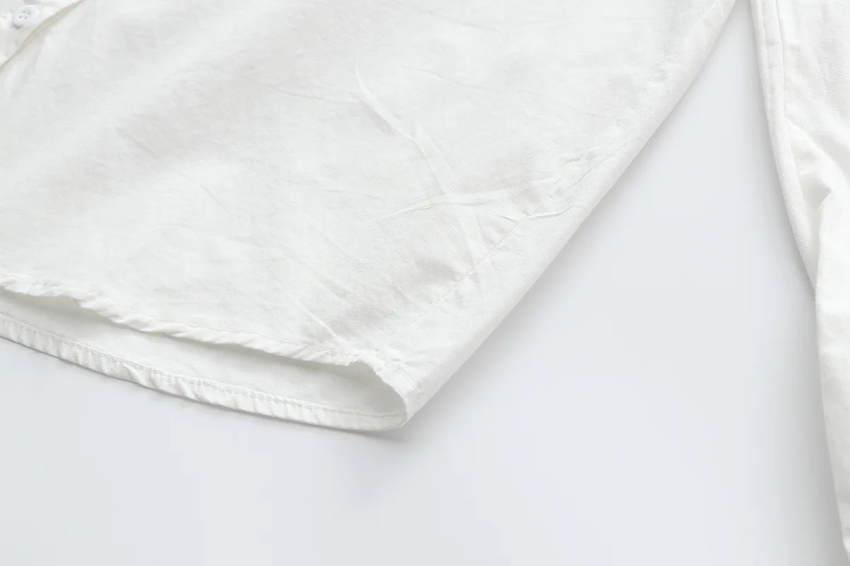 Autumn New Women Embroidery Cotton White Shirt Full Sleeve Turn Down Collar Ruched Casual Blouse Spring Office Lady Work Wear